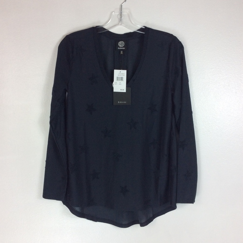 Bobeau Denim Stars Navy long sleeves Top Size XS